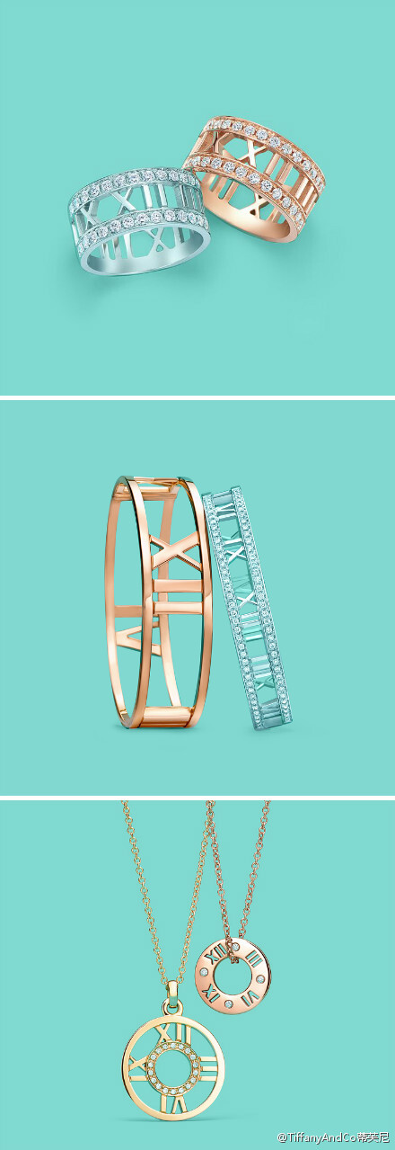 Atlas系列，作为蒂芙尼经典设计之一，其系列以古希腊神话擎天神Atlas命名。简约鲜明的线条，经典的罗马数字图案，创造了纤巧明快的风格，捕捉了经久不衰的蒂芙尼时尚精髓：精致与优雅。