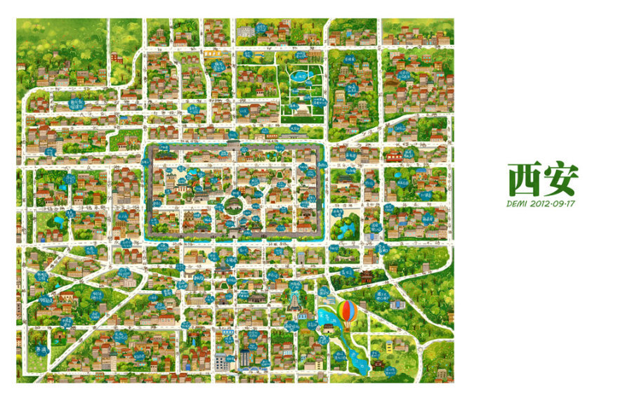 查看《西安手绘地图》原图，原图尺寸：1008x640