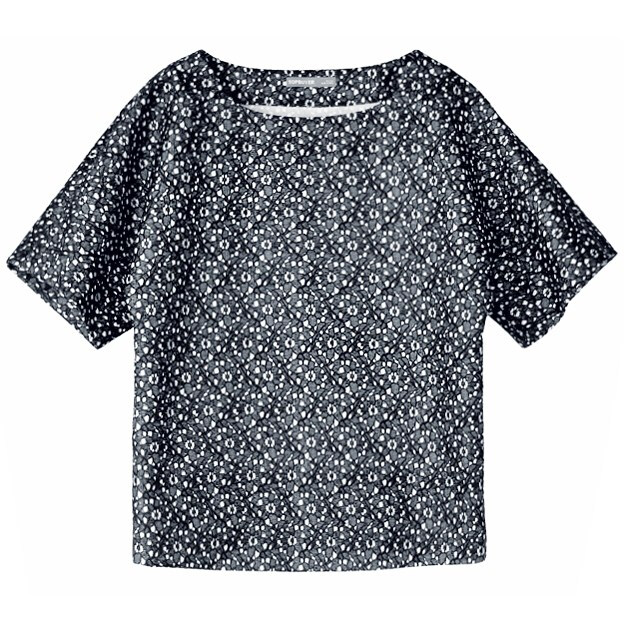 大牌复合蕾丝插肩袖直身宽松短袖上衣