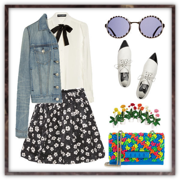 搭配牛仔衣+碎花裙
