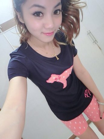 2014新款纯棉短袖睡衣女 夏季可爱Pink狗外穿休闲家居服套装包邮