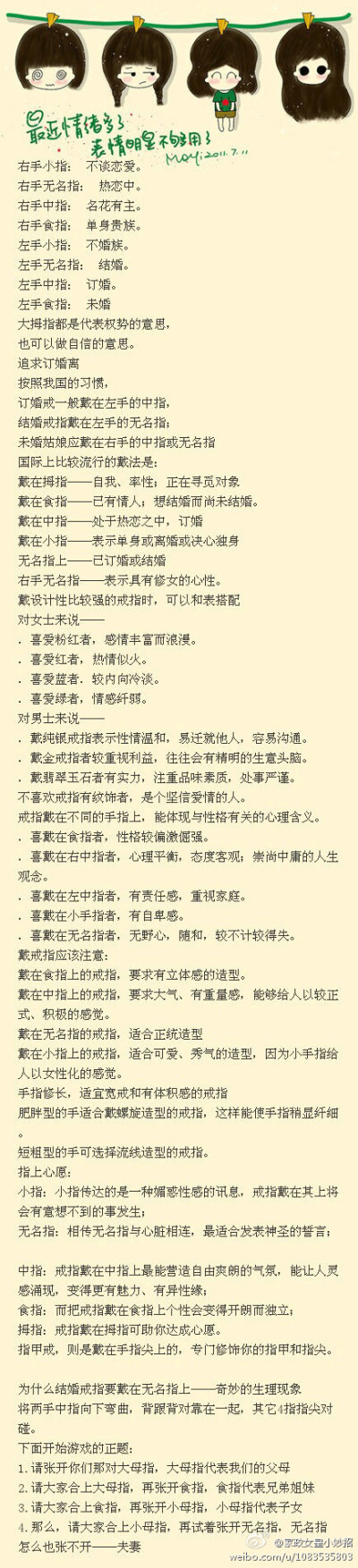 戒指的戴法和含义，终于找到了~（转） @家政女皇小妙招