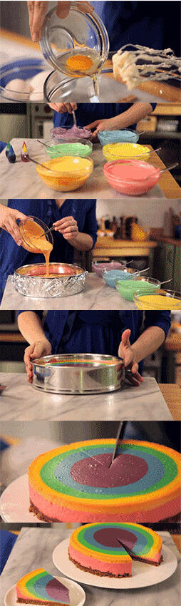 #爱美食#彩虹乳酪蛋糕制作过程！好神奇！