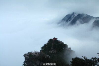 #微镜头#【清明，庐山出现瀑布云海景观】2014清明假期最后一天，庐山景区出现了壮观的瀑布云海景观，天空蔚蓝，气势浩大，如梦幻秘境。摄影吴健（央视记者杜曦晨）