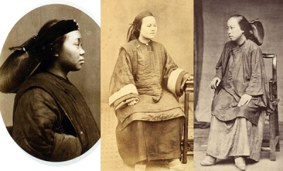 左边是远东杂志1870年左右拍摄的宁波妇女。右边是爱德华邦斯德鲁（杜德维）约1879年在宁波海关工作时拍摄或收藏的妇女照片。第二张和第一张几乎打扮是一模一样的。第一张照片在西方影响甚广，拍末代皇帝的时候也用了…