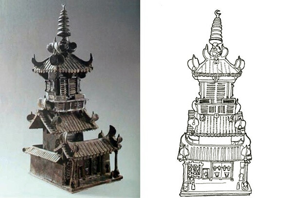湖北襄阳汉末三国墓出土 楼顶有相轮塔刹和新月塔尖