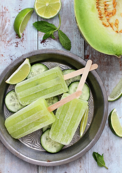 Honeydew Cucumber Margarita Popsicles 蜜瓜、黄瓜