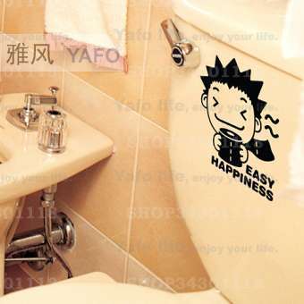 雅风墙贴 happy toilet 日式卡通动漫卫生间浴室玻璃贴壁贴小标贴