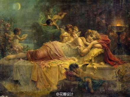 【绘画艺术】Hans Zatzka(1859-1945),奥地利画家。从维也纳艺术学院毕业后，就一直从事宗教画、寓言故事画、风俗画与人体画的创作，曾经为奥地利的许多教堂作过装饰。他的作品带有学院派绘画的精细风格，用色典雅，构图细腻。