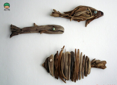 枯树枝DIY的创意墙挂：古朴的小鱼