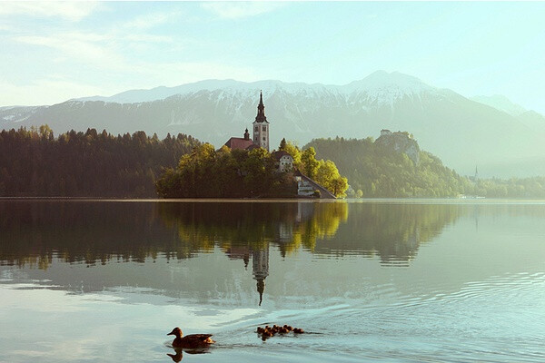 【远在斯洛文尼亚的梦之岛】布莱德湖（Lake Bled）是斯洛文尼亚西北部阿尔卑斯山南麓的一个冰川湖。这里被誉为欧洲最美丽的角落之一，也是摄影爱好者最钟爱的地方之一。无论日升日落、春夏秋冬、阴晴雾雪，都能捕捉到绝美的瞬间。