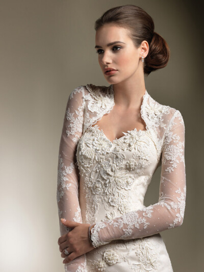 gorgeous lace sweetheart wedding dress-long sleeve jacket长袖，优雅而含蓄