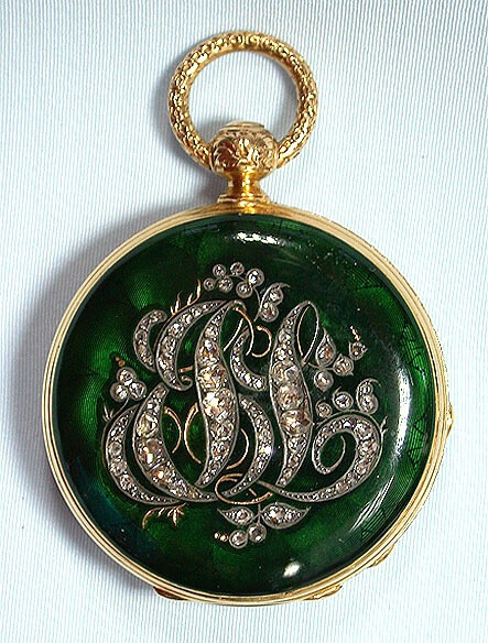 beautiful Swiss 18K gold, diamond and enamel keywind ladies antique pendant watch circa 1860