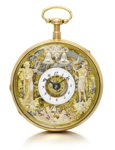 AN 18K YELLOW GOLD OPEN-FACED SKELETONIZED AUTOMATON WATCH CIRCA 1820