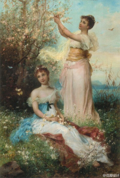 Hans Zatzka(1859-1945),奥地利画家。从维也纳艺术学院毕业后，就一直从事宗教画、寓言故事画、风俗画与人体画的创作，曾经为奥地利的许多教堂作过装饰。他的作品带有学院派绘画的精细风格，用色典雅，构图细腻。