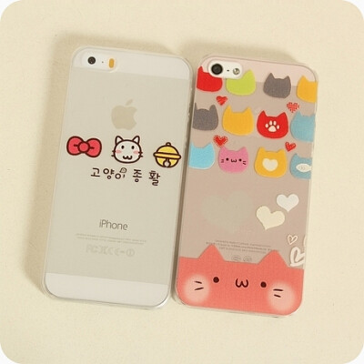 浮雕半透明猫咪图章苹果硬壳iphones手机壳iphones手机套超薄