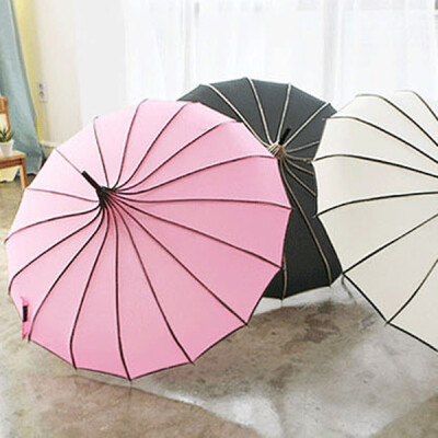 创意素色宝塔遮阳伞 可爱韩国公主防紫外线晴雨伞/16骨长柄伞
