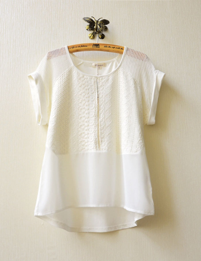 森女系日系夏款短袖镂空蕾丝娃娃衫蕾丝上衣女