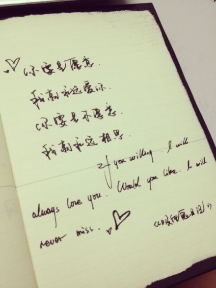 If you are willing, I will always love you. Would you like, I will never miss。你要是愿意，我就永远爱你，你要不愿意，我就永远相思。——《吸血鬼日记》 喜欢手写请投稿和关注@我们都爱手写 （感谢@請叫我不吃魚小姐 投稿）