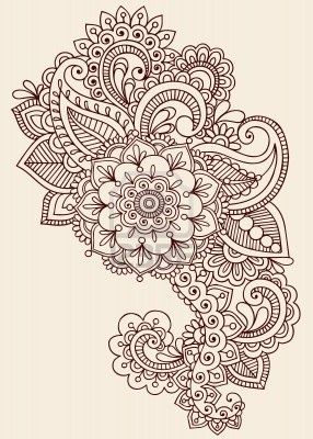 Henna Paisley Flowers Mehndi Tattoo Doodles Design- Abstract Floral Stock Photo