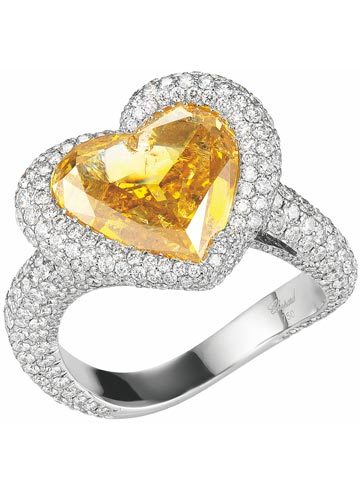 Chopard红毯系列 18K金镶白钻及黄色宝石戒指