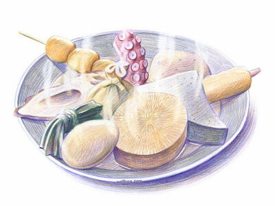 手绘美食壁纸 - 食物彩色铅笔画桌面（二） - 彩色美食铅笔画桌面Color Pencil Drawings of Foods16