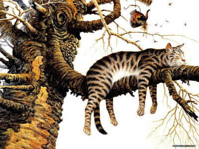 画家笔下的可爱猫咪壁纸 - Charles Wysocki 猫咪绘画 - Cat Tales 手绘猫咪壁纸 Charles Wysocki Fine Art Painting Wallpaper8