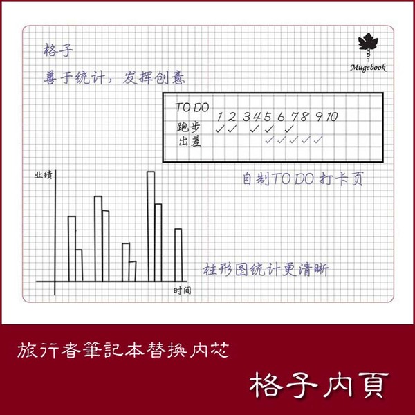 MUGEBOOK 旅行者笔记本替换内芯 手帐 A5 A6 A7活页笔记本 格子页