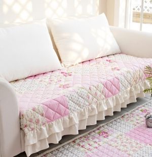 韩国进口碎花木耳边衍缝沙发垫/布艺沙发垫粉色