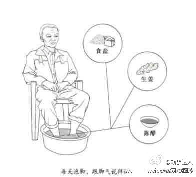 【治好脚气的老偏方】症状：脚气、脚臭。很老很老的老偏方：生姜2两，食盐1两，加水煮沸，倒入盆里后加适量的陈醋，然后泡脚30分钟，每日一次。一般3~7次可见好转，最好坚持4周！！