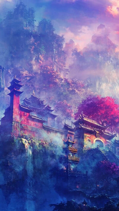 Asian Village In The Mountains Fantasy iPhone 5s wallpaper