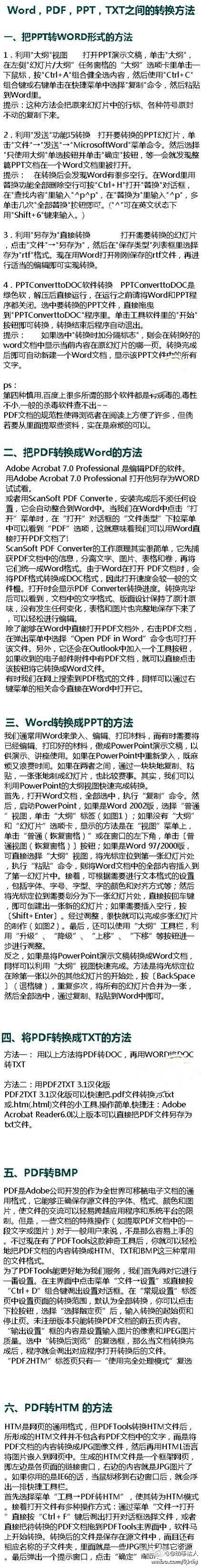 【Word，PDF，PPT，TXT之间的转换方法】