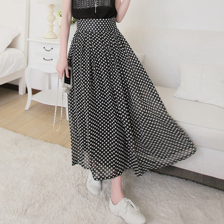 2014新款夏季女装欧美波点圆点半身雪纺长裙大摆裙沙滩裙波西米亚