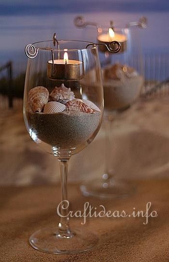 【DIY Beach candles in a wine glass】