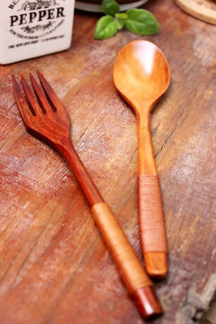 zakka 自然 森系 绕线木勺 刀叉 餐具