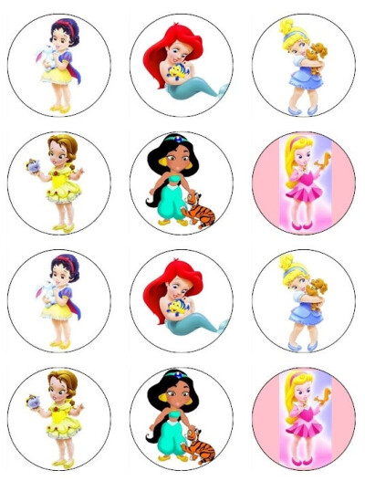 Baby Disney Princcess Edible Cupcake Toppers 12 Baby Princess edible images for cupcakes, cookies, cake, brownies made from wafer paper. $6.00, via Etsy.