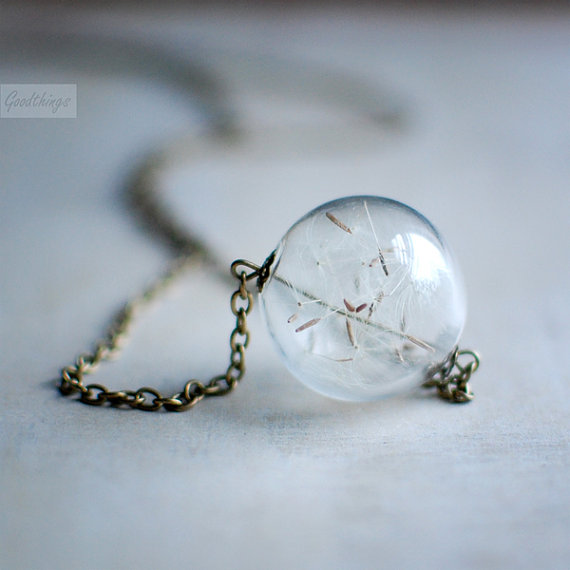 Dandelion Necklace dandelion jewelry Make a wish Clear Glass Orb Sphere necklace - nature garden lover gift, gift for a woman, gift under 30