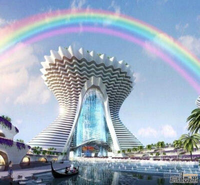 【让人眼前一亮的建筑】三亚·亚特兰蒂斯酒店​。哇，这张取景太好了，五彩斑斓的彩虹，感觉就像是梦中的城堡。曦