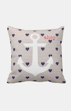 Nautical Anchor Pillow Cover Navy Heart Ahoy Marine