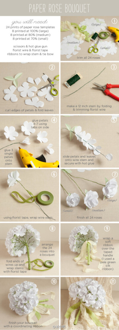 #森女手作# How to make a paper rose bouquet 做一束可爱的白色花朵~纯净的色彩装饰在家中好美~（@森女吧 分享） - 原文地址：http://t.cn/zO8WAGl