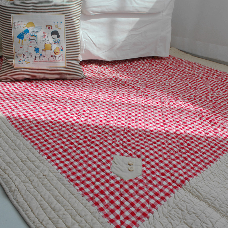 H经典红格地毯韩式绗缝地垫爬行毯爬行垫防滑布艺