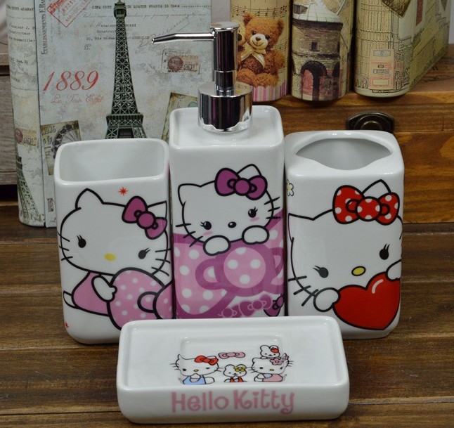 新款Hello Kitty陶瓷卫浴四件套浴室用品大号方形卫生间洁具4件套