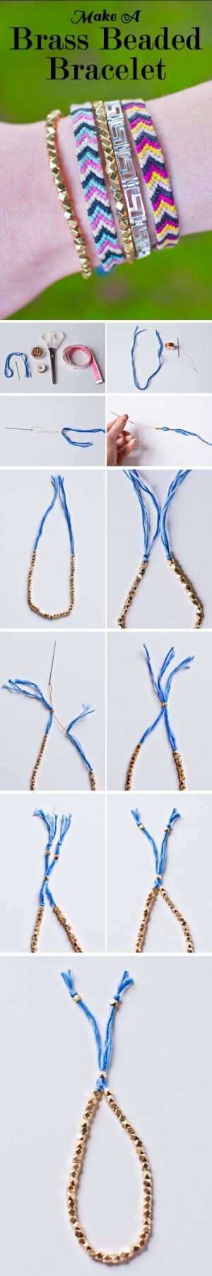 繡線串珠手鍊教程，不需要花費時間太多或者是太複雜，挑喜歡顏色的繡線，和金色珠就可以做出簡單又好看的手鍊。