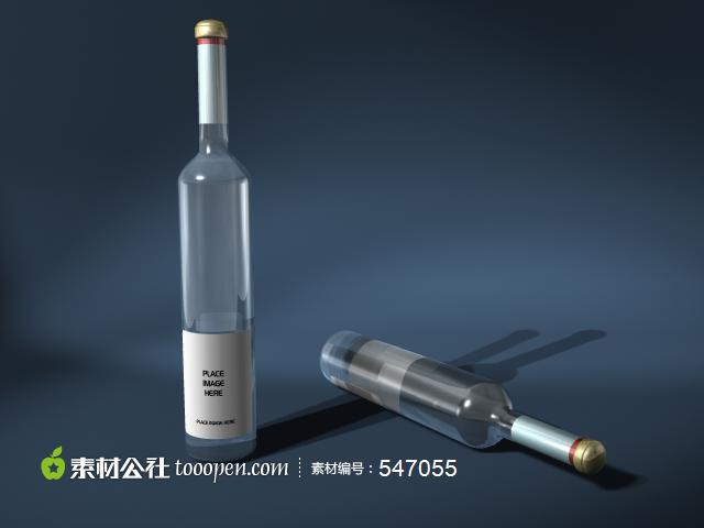 细长柱形的玻璃瓶洋酒瓶包装模型