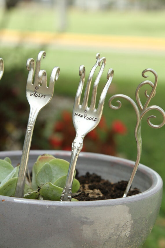 Garden markers. I am going to try to do this with some of my collection of vintage silverplate.