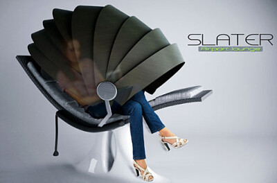 设计师Uriel Serrano的作品，私密躺椅（Slater Lounge），类似汽车的敞篷装置，可以折叠。当你在公共场所需要安静一会的时候，有这样一把躺椅实在是再适合不过了