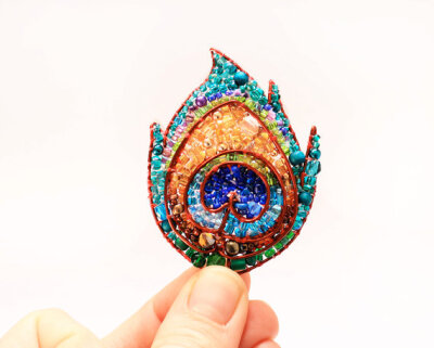 RESERVED FOR TAMMARA- Peacock Feather Beaded Brooch