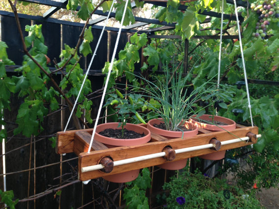 Hanging Planter with 3 slots for herbs, flowers, vegetables - Hang anywhere &amp;amp; easily move to sunlight or shade perfect for Mothers Day