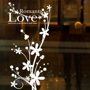 romantic love 过道客厅玄关玻璃橱窗橱柜花朵装饰贴纸 雅风墙贴