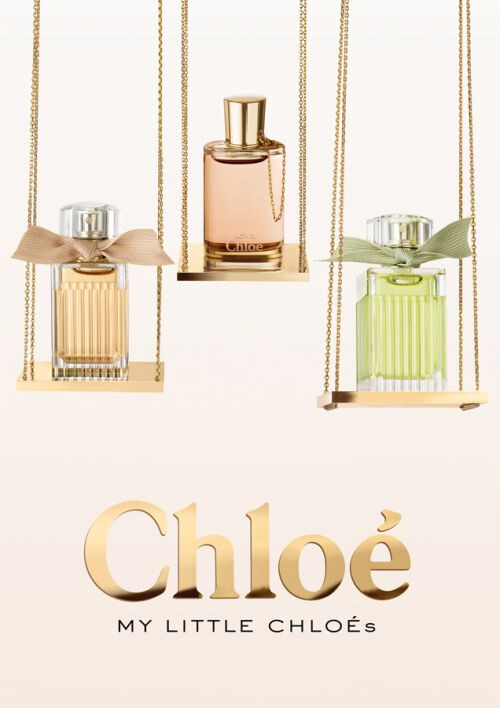 克洛伊 我的小克洛伊，Chloe Eau de Parfum的前调为牡丹、小苍兰以及果香调的荔枝；中调为玫瑰、木兰花、铃兰；尾调是雪松、龙涎香。 西普花香型的L'Eau de Chloe香水前调为明快的柑橘调；中调包括了玫瑰水、玫瑰花瓣；尾调为广藿香。 Chloe Love香水突出了温暖的花香，包括橙花、紫丁香、风信子、粉胡椒、鸢尾、艾草、天芥菜、麝香、滑石和稻米。